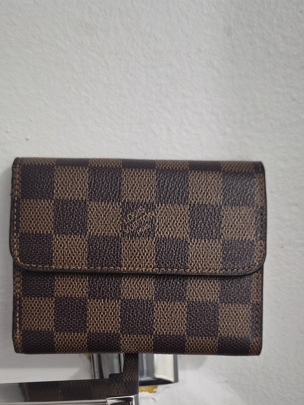 Brown Checkered Compact Wallet